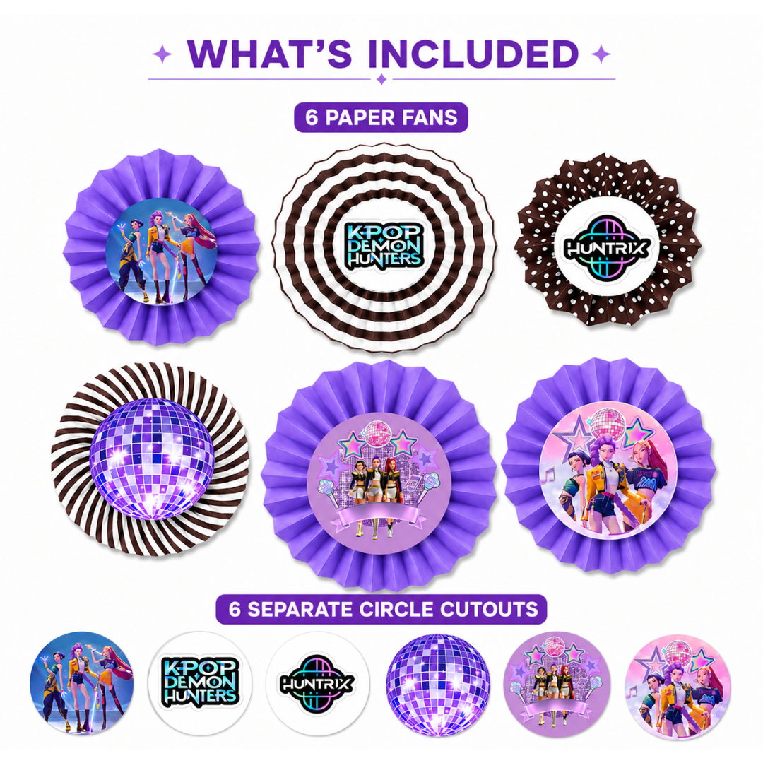 K-POP  Purple Paper Fan Decorations - 6PC