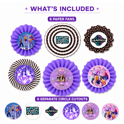 K-POP  Purple Paper Fan Decorations - 6PC