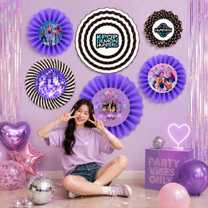 K-POP  Purple Paper Fan Decorations - 6PC