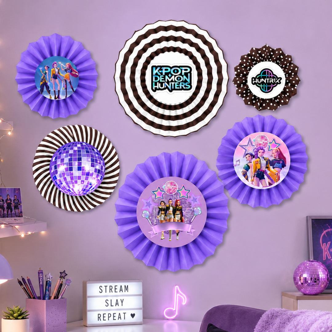 K-POP  Purple Paper Fan Decorations - 6PC