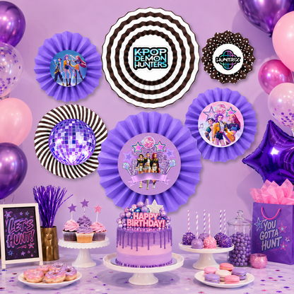 K-POP  Purple Paper Fan Decorations - 6PC
