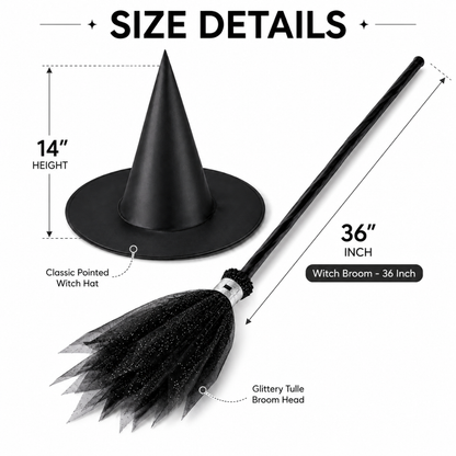 Black Witch Hat & Broom Set - 2PC