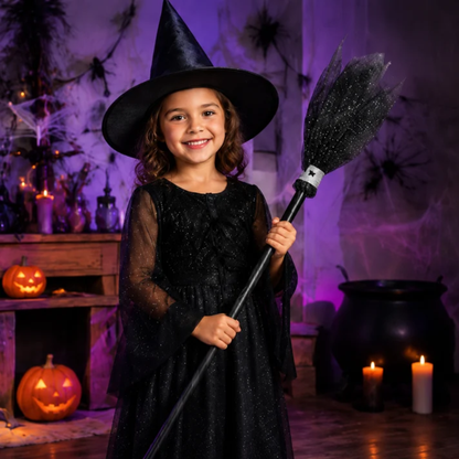 Black Witch Hat & Broom Set - 2PC
