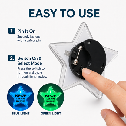 Korean Pop Inspired LED Light-Up Star Badge | Flashing Glow Badge for Kids and Adults | Return Gift & Party Favour - 1PC