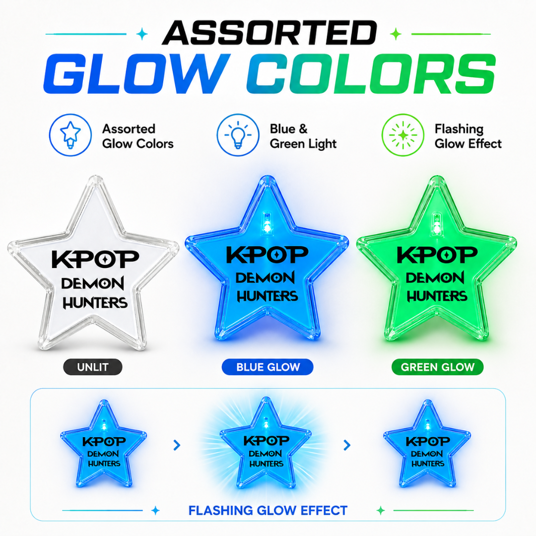 Korean Pop Inspired LED Light-Up Star Badge | Flashing Glow Badge for Kids and Adults | Return Gift & Party Favour - 1PC