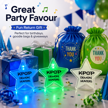 Korean Pop Inspired LED Light-Up Star Badge | Flashing Glow Badge for Kids and Adults | Return Gift & Party Favour - 1PC