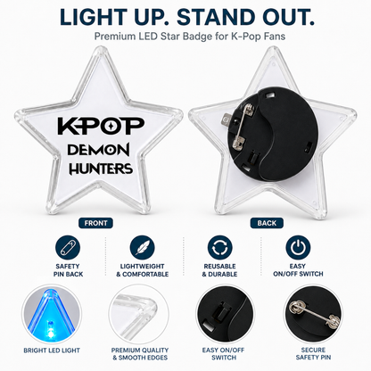 Korean Pop Inspired LED Light-Up Star Badge | Flashing Glow Badge for Kids and Adults | Return Gift & Party Favour - 1PC