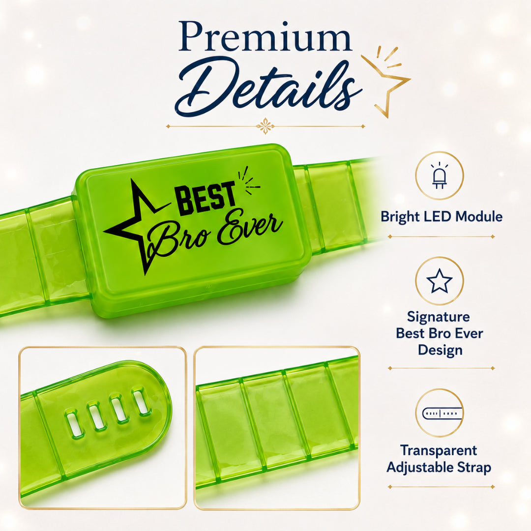 Best Bro Ever LED Light-Up Wrist Band Rakhi for Brother | Blue or Green Assorted Color - 1PC
