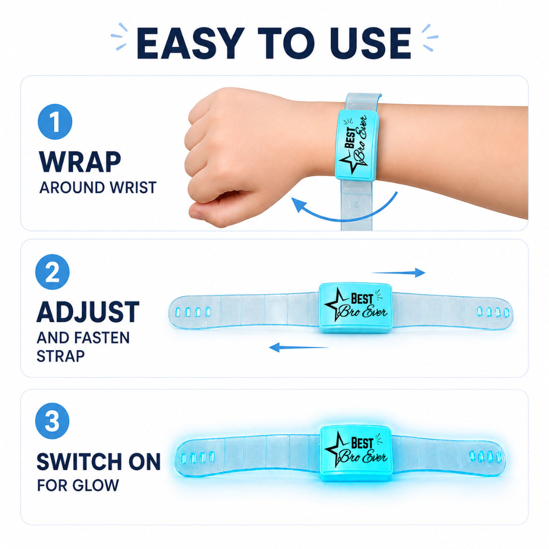 Best Bro Ever LED Light-Up Wrist Band Rakhi for Brother | Blue or Green Assorted Color - 1PC