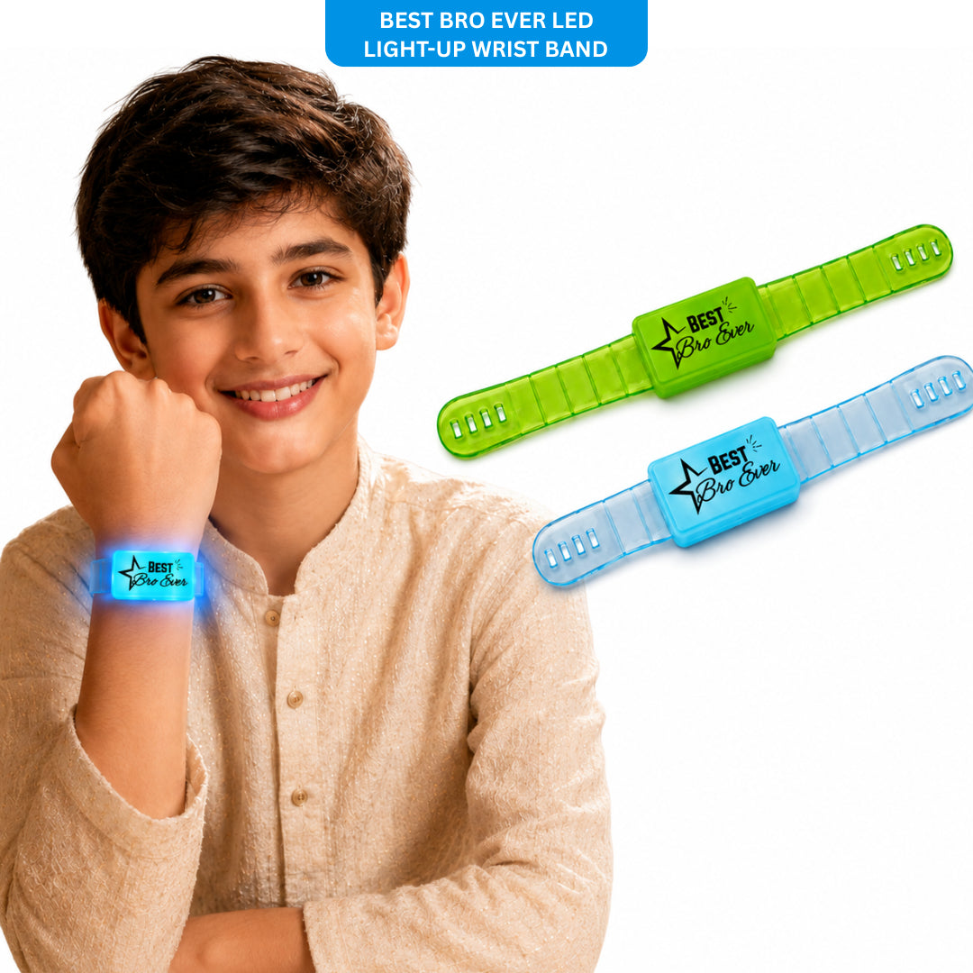 Best Bro Ever LED Light-Up Wrist Band Rakhi for Brother | Blue or Green Assorted Color - 1PC