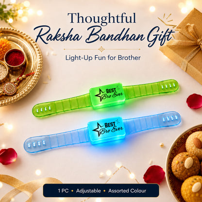 Best Bro Ever LED Light-Up Wrist Band Rakhi for Brother | Blue or Green Assorted Color - 1PC