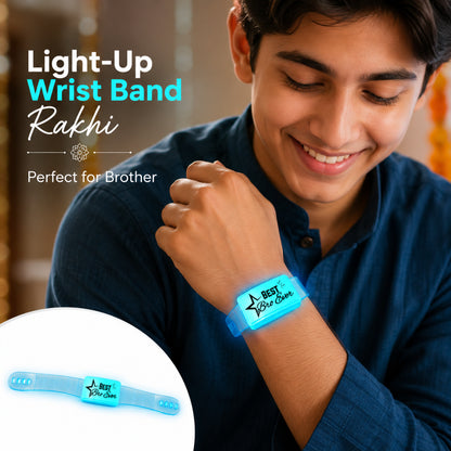 Best Bro Ever LED Light-Up Wrist Band Rakhi for Brother | Blue or Green Assorted Color - 1PC