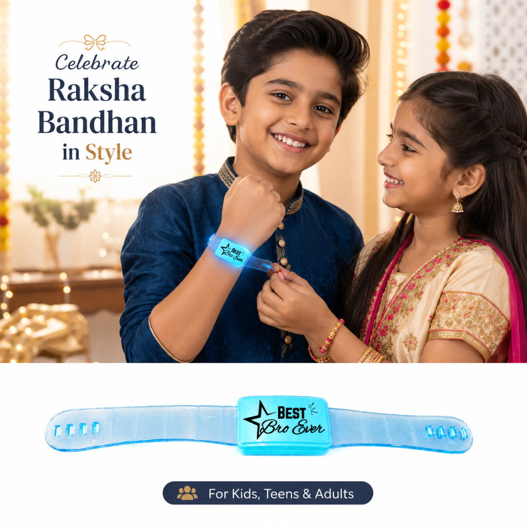 Best Bro Ever LED Light-Up Wrist Band Rakhi for Brother | Blue or Green Assorted Color - 1PC