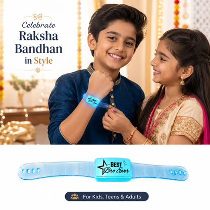 Best Bro Ever LED Light-Up Wrist Band Rakhi for Brother | Blue or Green Assorted Color - 1PC