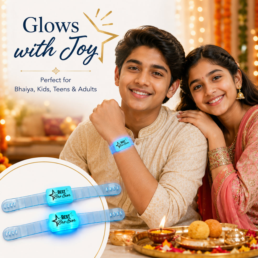 Best Bro Ever LED Light-Up Wrist Band Rakhi for Brother | Blue or Green Assorted Color - 1PC