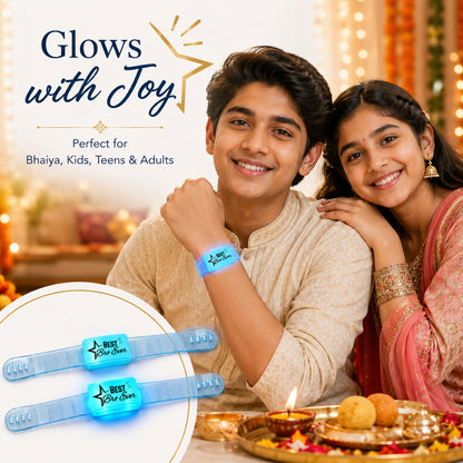 Best Bro Ever LED Light-Up Wrist Band Rakhi for Brother | Blue or Green Assorted Color - 1PC