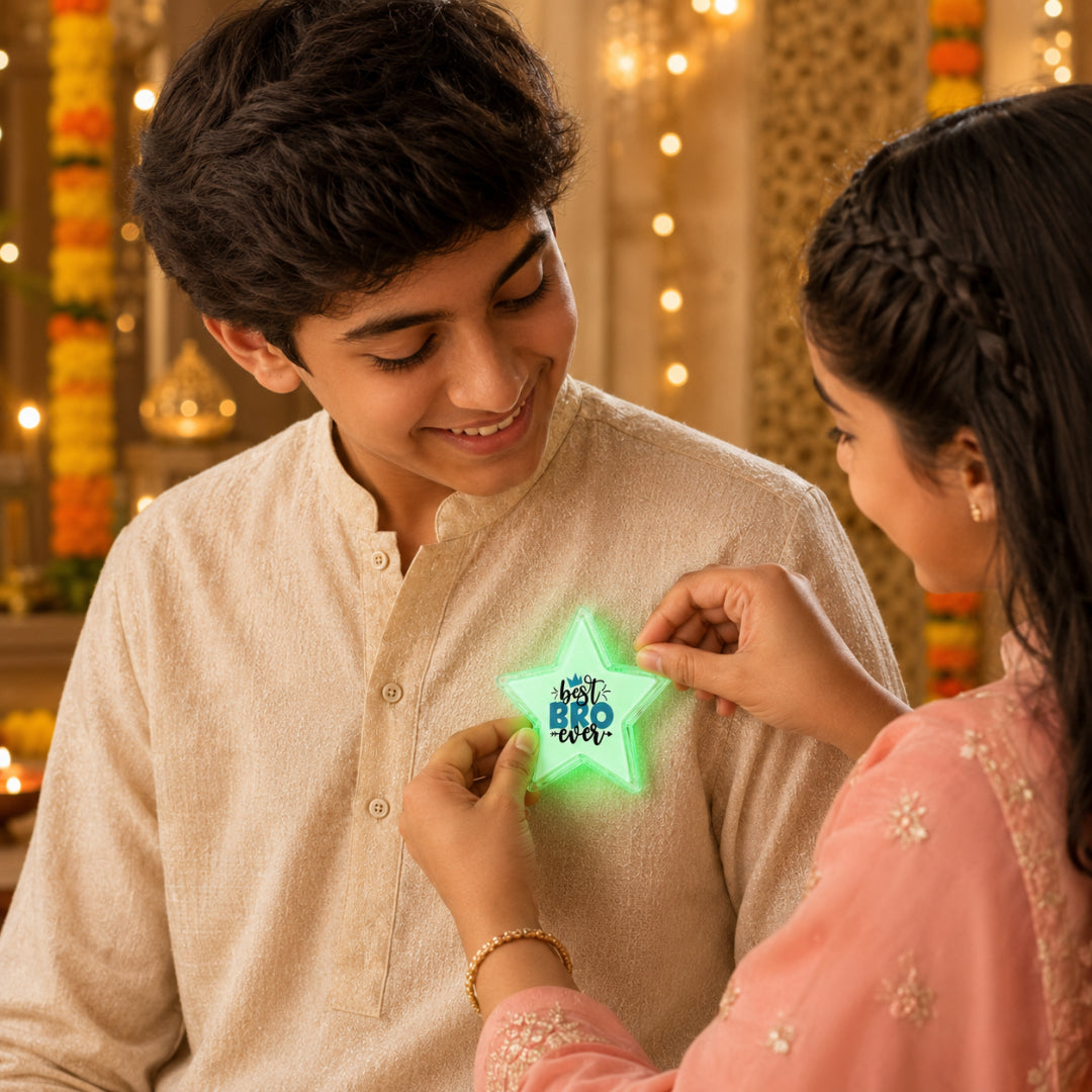 Best Bro Ever LED Light-Up Star Badge for Brother | Flashing Glow Rakhi Badge - 1PC