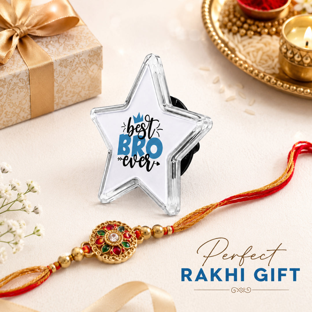 Best Bro Ever LED Light-Up Star Badge for Brother | Flashing Glow Rakhi Badge - 1PC