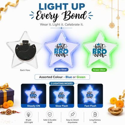 Best Bro Ever LED Light-Up Star Badge for Brother | Flashing Glow Rakhi Badge - 1PC