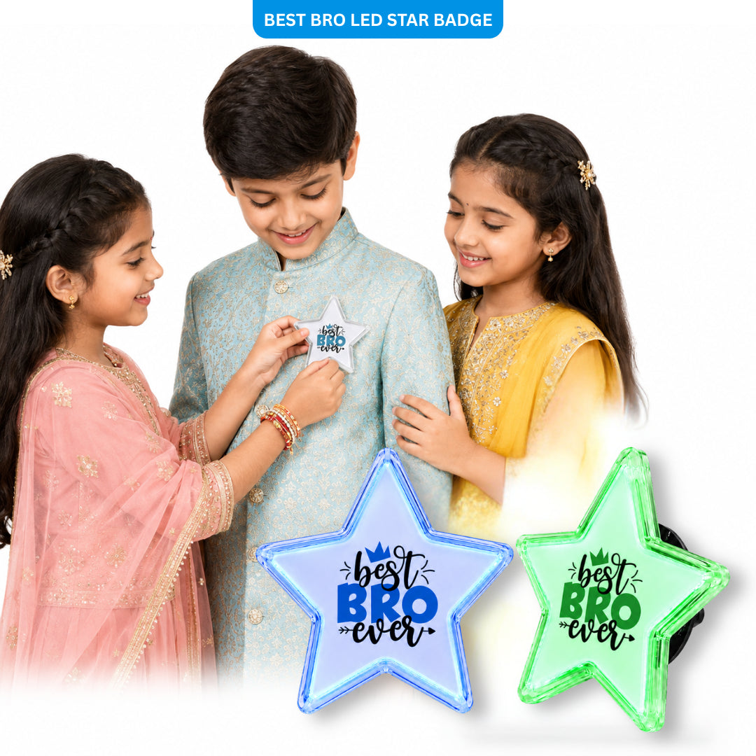 Best Bro Ever LED Light-Up Star Badge for Brother | Flashing Glow Rakhi Badge - 1PC