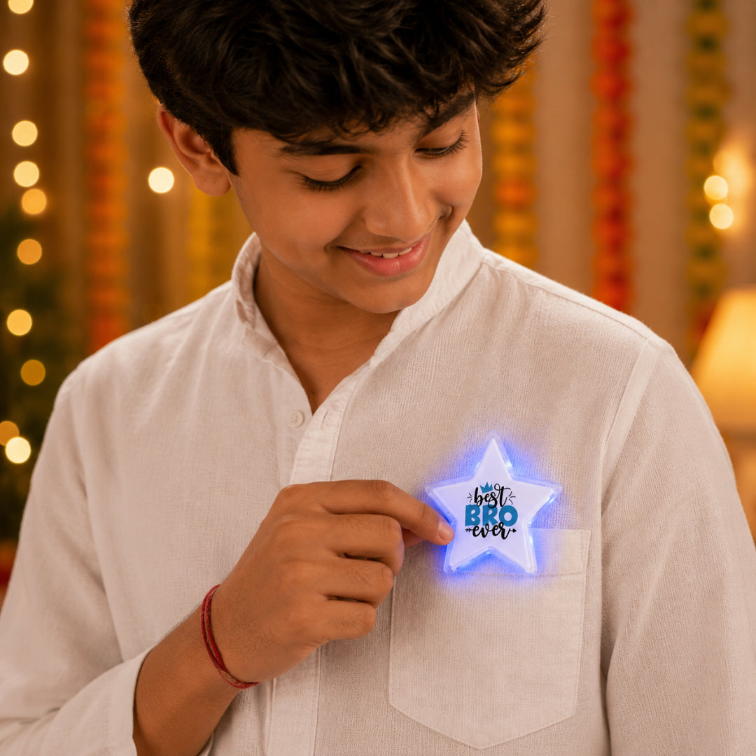 Best Bro Ever LED Light-Up Star Badge for Brother | Flashing Glow Rakhi Badge - 1PC