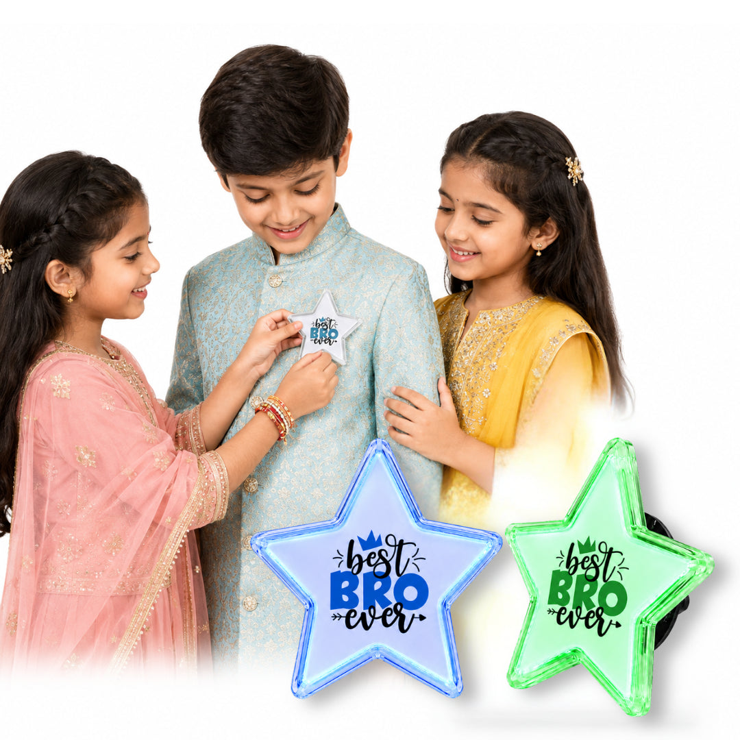 Best Bro Ever LED Light-Up Star Badge for Brother | Flashing Glow Rakhi Badge - 1PC