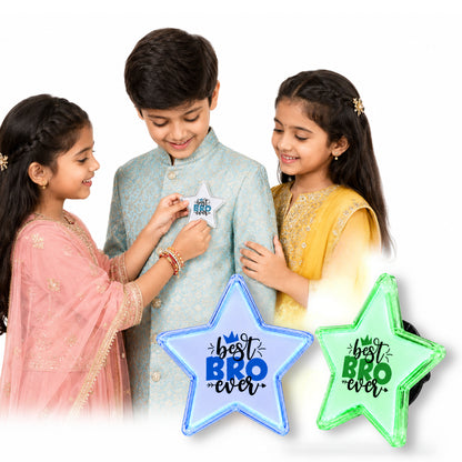 Best Bro Ever LED Light-Up Star Badge for Brother | Flashing Glow Rakhi Badge - 1PC