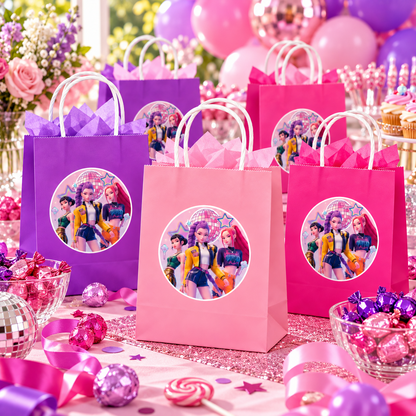 K-Pop Inspired Assorted Colour Gift Bags – Pack of 12 | Pop Star Theme Birthday Party Return Gift Bags
