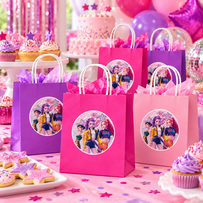 K-Pop Inspired Assorted Colour Gift Bags – Pack of 12 | Pop Star Theme Birthday Party Return Gift Bags