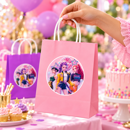 K-Pop Inspired Assorted Colour Gift Bags – Pack of 12 | Pop Star Theme Birthday Party Return Gift Bags