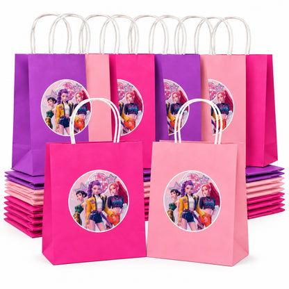 K-Pop Inspired Assorted Colour Gift Bags – Pack of 12 | Pop Star Theme Birthday Party Return Gift Bags