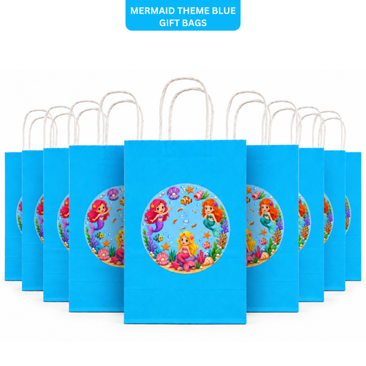 Mermaid Theme Blue Gift Bags - 12PC
