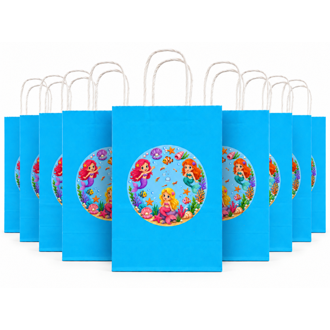 Mermaid Theme Blue Gift Bags - 12PC