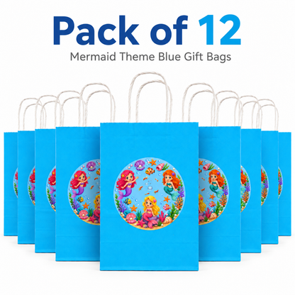 Mermaid Theme Blue Gift Bags - 12PC