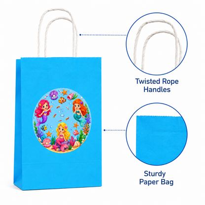 Mermaid Theme Blue Gift Bags - 12PC