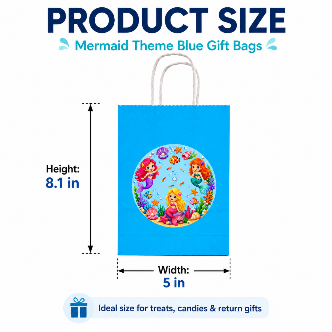 Mermaid Theme Blue Gift Bags - 12PC