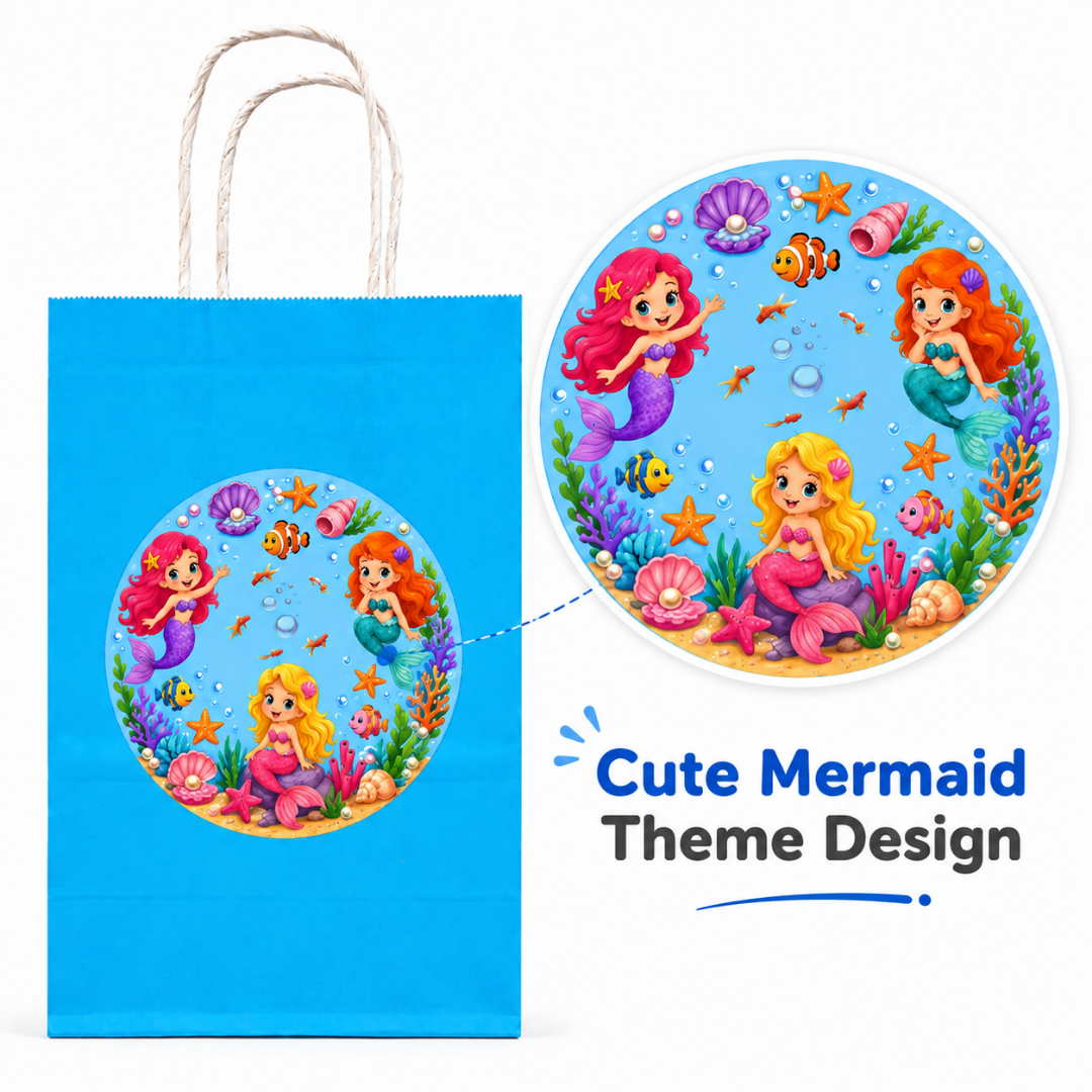 Mermaid Theme Blue Gift Bags - 12PC