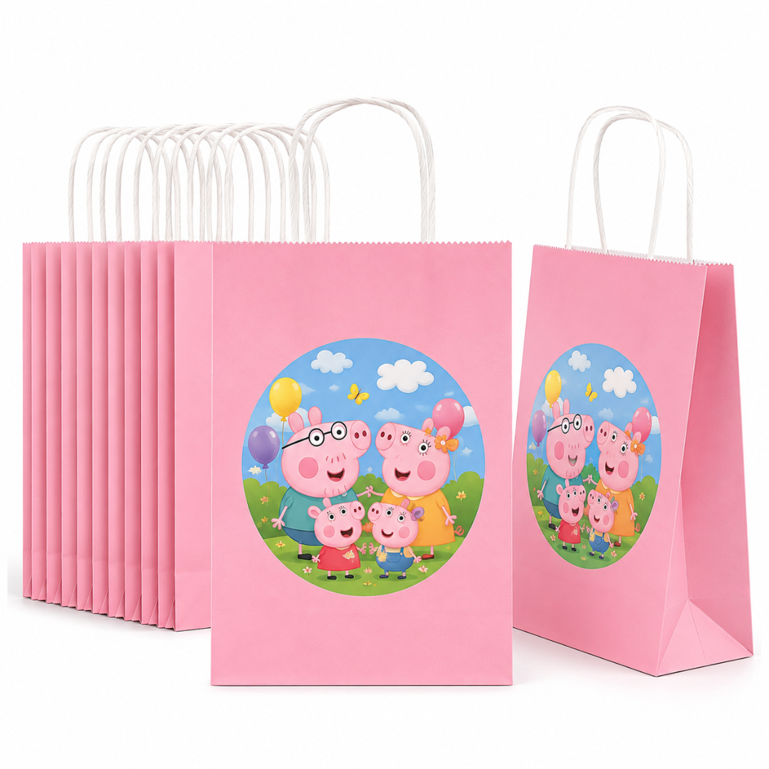 Cute Pig Cartoon Pink Gift Bags - 12PC