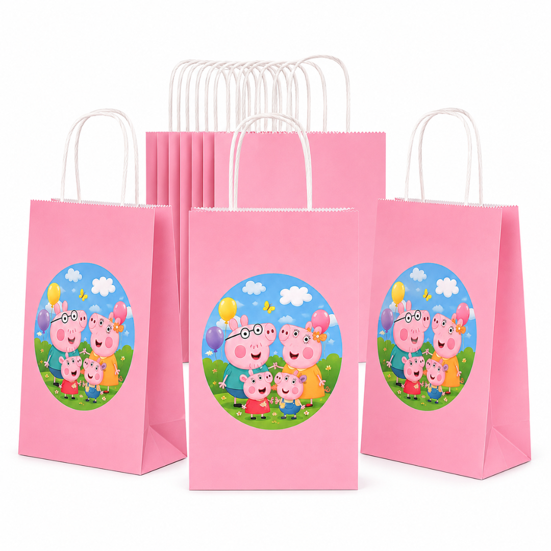Cute Pig Cartoon Pink Gift Bags - 12PC