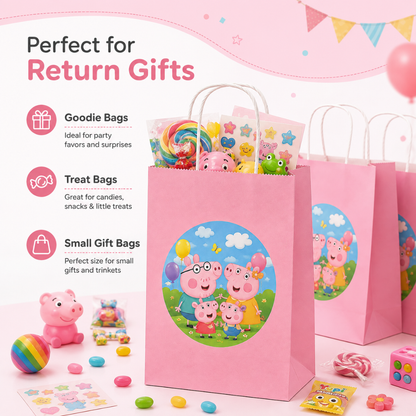 Cute Pig Cartoon Pink Gift Bags - 12PC