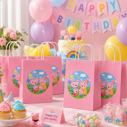 Cute Pig Cartoon Pink Gift Bags - 12PC
