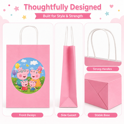 Cute Pig Cartoon Pink Gift Bags - 12PC