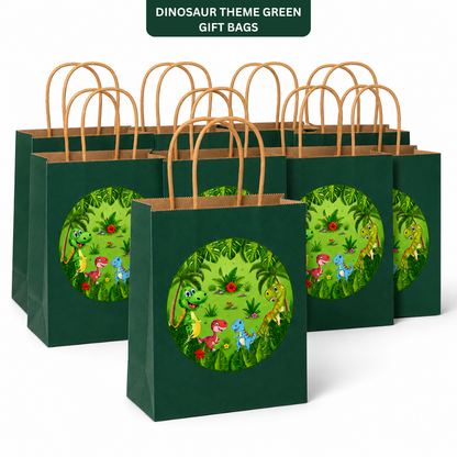 Dinosaur Theme Green Gift Bags - 12PC