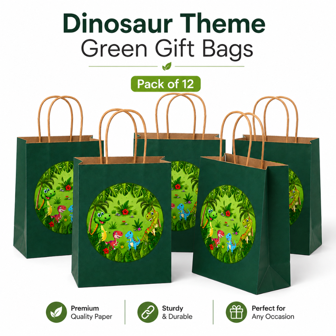 Dinosaur Theme Green Gift Bags - 12PC
