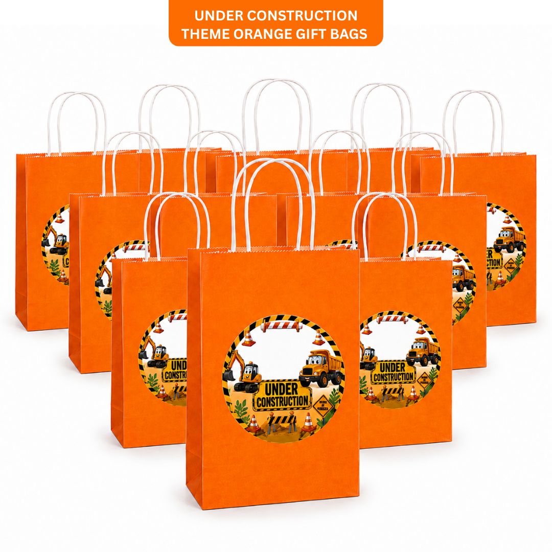 Under Construction Theme Orange Gift Bags - 12PC