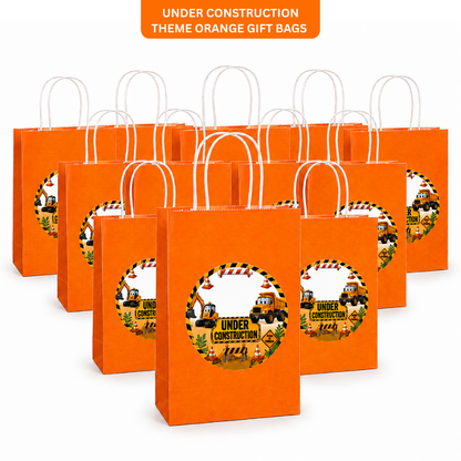 Under Construction Theme Orange Gift Bags - 12PC