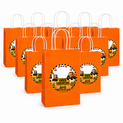 Under Construction Theme Orange Gift Bags - 12PC
