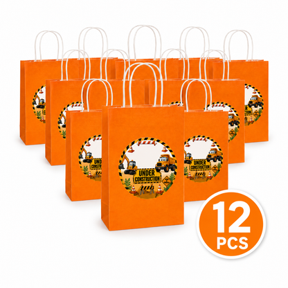Under Construction Theme Orange Gift Bags - 12PC