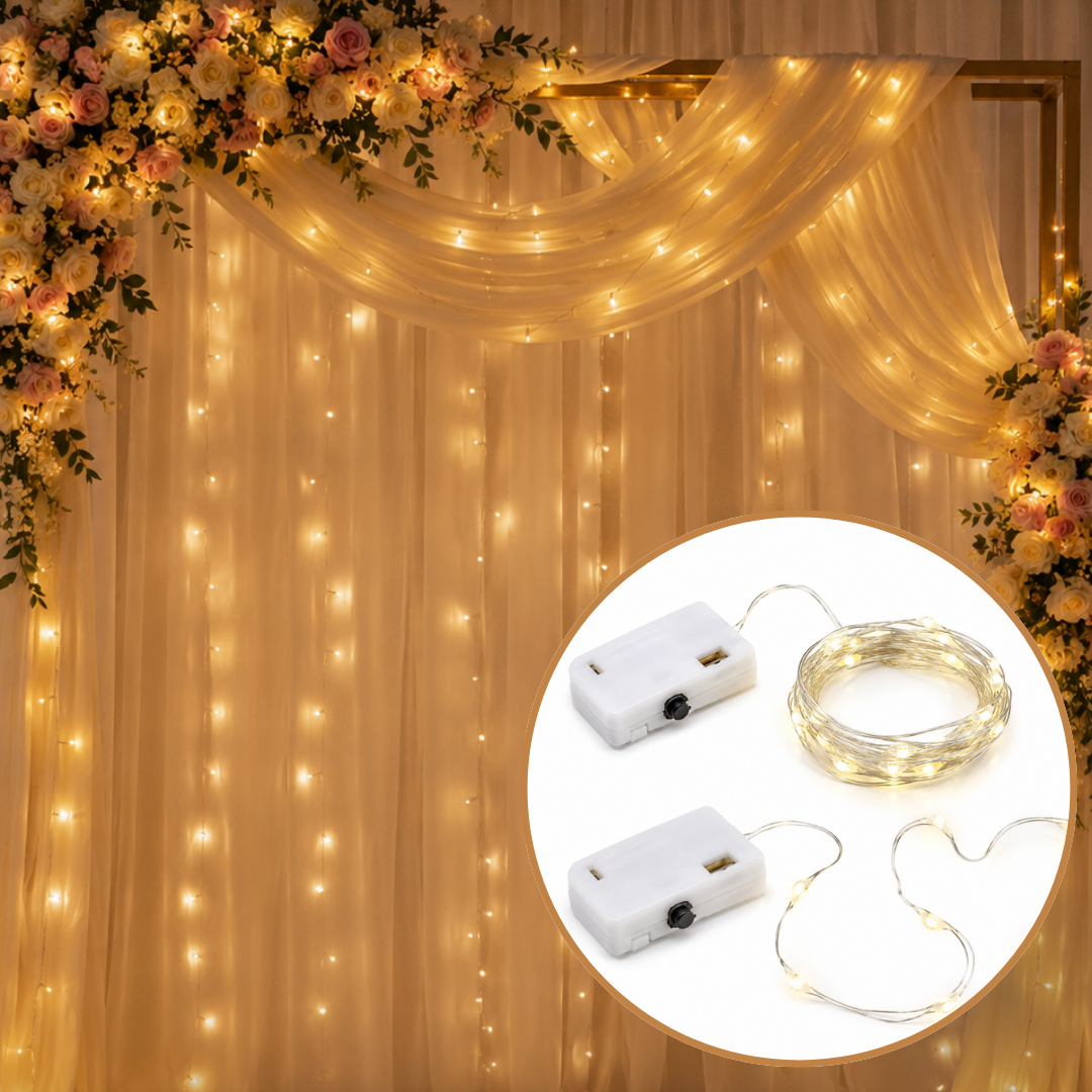 Button Operated LED String Lights - 2PC