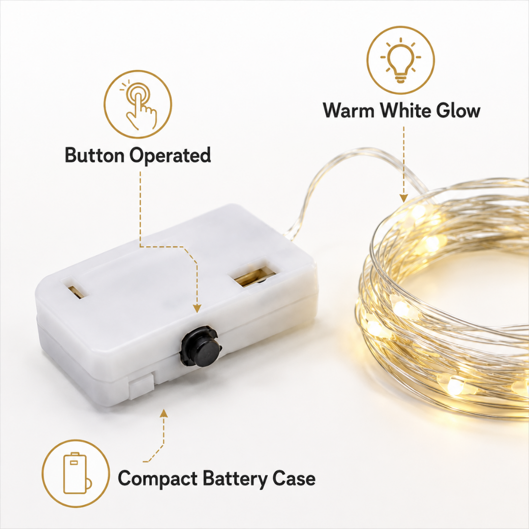 Button Operated LED String Lights - 2PC